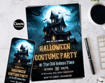Halloween Invitation Haunted House Halloween Custome party Invite 5x7 Editable Template Instant Download PDF JPG PNG Printable Invite