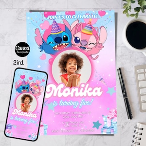 Stitch Geburtstagseinladung Vorlage Editierbar Stitch Geburtstagseinladung Mädchen Geburtstagseinladung Stitch Birthday Paarty Einladung Stitch Invite Canva Vorlage