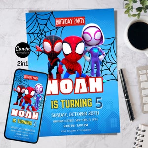 Editable Spidey Birthday Invitation Spidey and his Amazing Friends Birthday Invitation Spidey Birthday Invite Template  Instant Download
