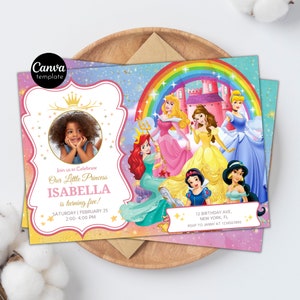 Princess Birthday Invitation Royal Girl Celebration Invite Magical Disney Princess Invitation Personalized and Editable instant download