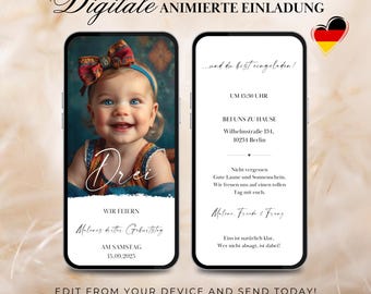 Digitale Einladung Geburtstag, digital personalisierte Einladungskarten zum Kindergeburtstag Foto, eCard Einladung Mädchen Junge