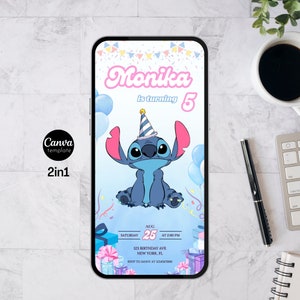 Stitch Birthday Invitation Template, Editable Stitch Girls Birthday Invitation, Stitch Birthday Invitation, Stitch Invite, Editable Canva 17