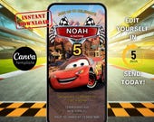 Cars Birthday Invitation, Kids Birthday Mobile Invite, Lightning McQueen Evite, Editable Personalized Canva Printable Digital Invitation 95