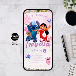 Stitch Birthday Invitation Template Stitch Invite Girls Birthday Invitation Editable Kids Birthday Invite Editable Invitation Canva template