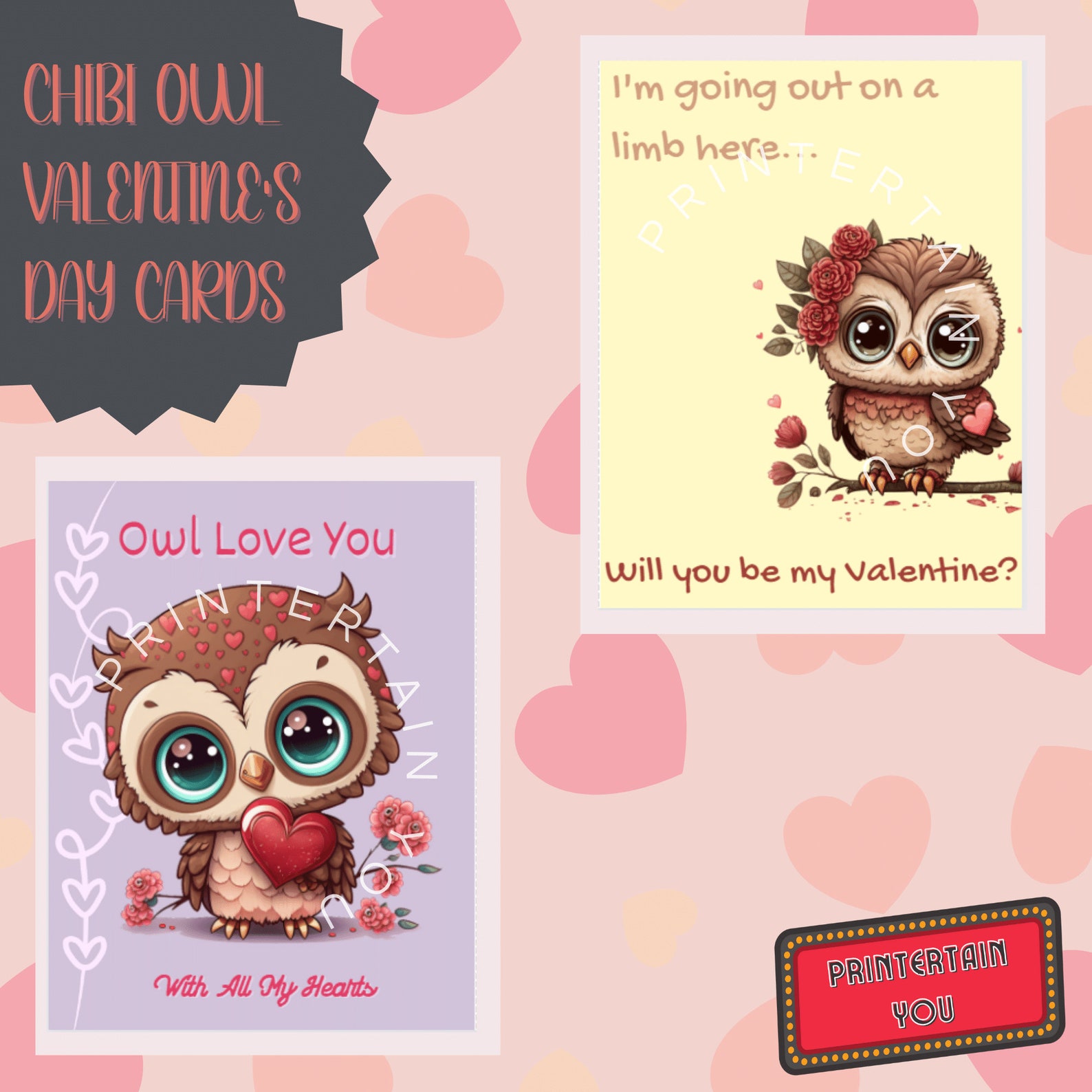 Printable Chibi Owl Valentine's Day Cards, Printables Valentines ...