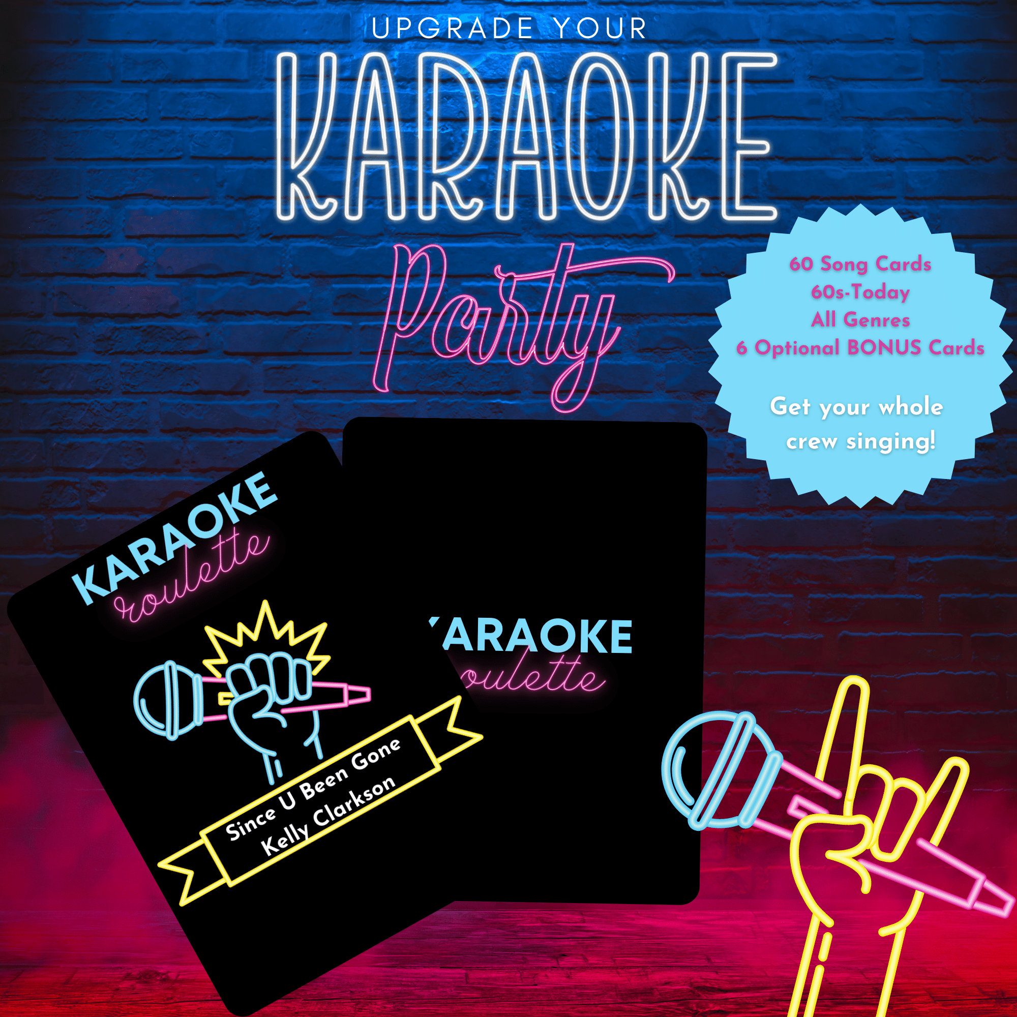 Karaoke Roulette Printable Card Deck Party Game Instant Download Card