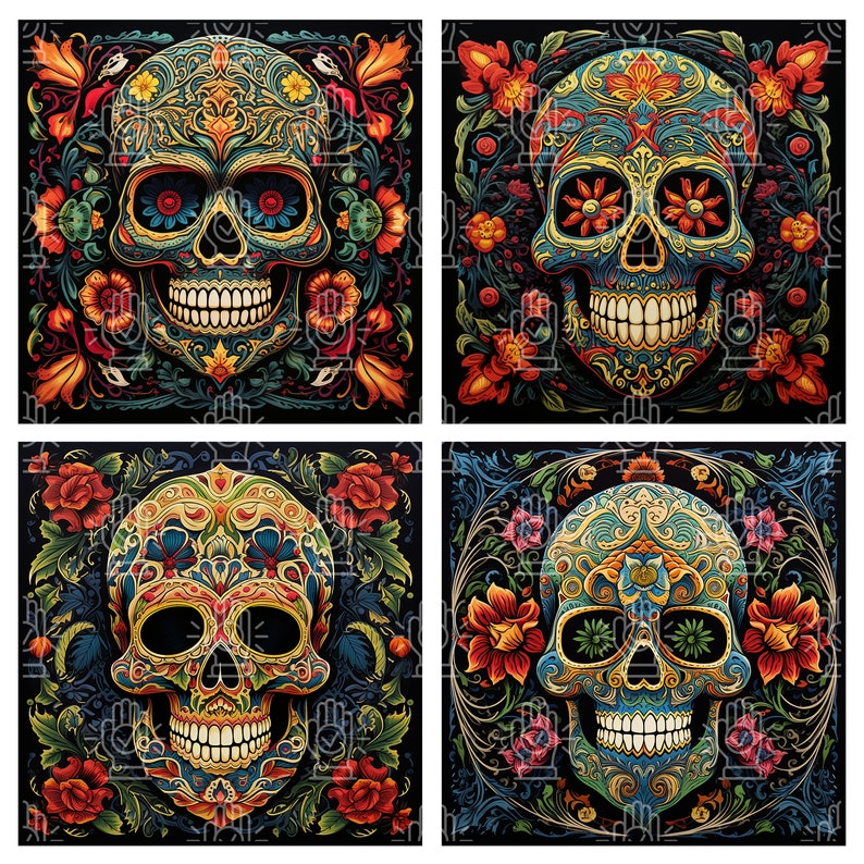 Dia De Los Muertos Decorative Tiles: 20-pc Day of the Dead Digital Art ...