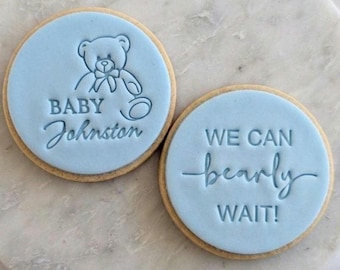 Bear-Themed Baby Shower Cookie & Fondant Stamp and Cutter – Personalised Option Available