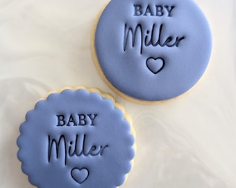 Custom Baby Name Cookie Stamp: Heart Design, Baby Shower Embosser
