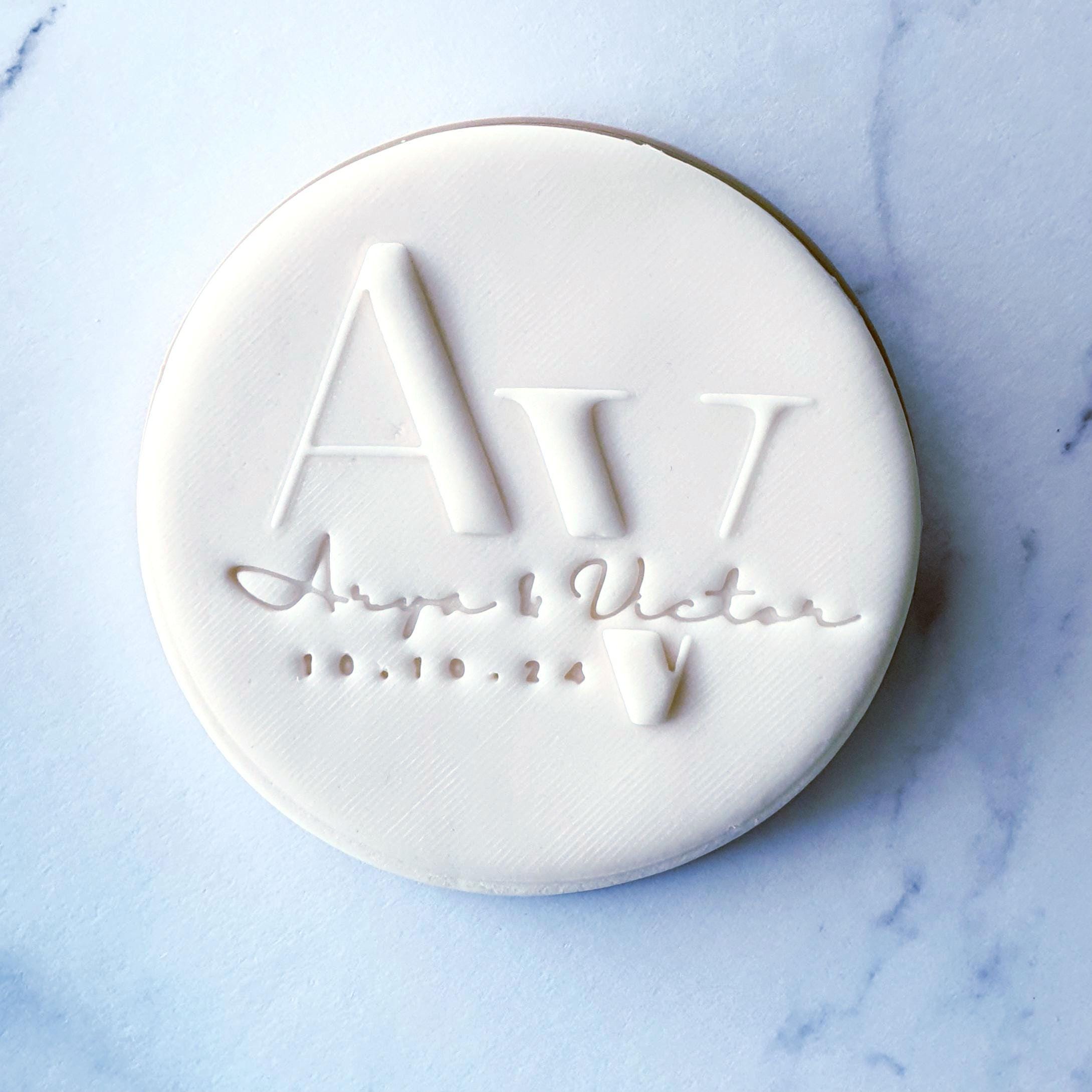 Custom Cookie Fondant Stamp Cutter Embosser & Debosser Set Engagement Wedding Initials Personalised Non Toxic and Biodegradable