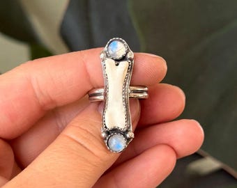Coyote Bone & Moonstone Handmade Ring