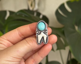 Coyote Tooth & Turquoise Handmade Ring