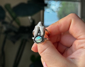Coyote Tooth & Abalone Handmade Ring