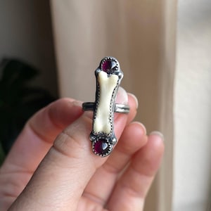 Coyote Bone & Garnet Handmade Sterling Silver Ring