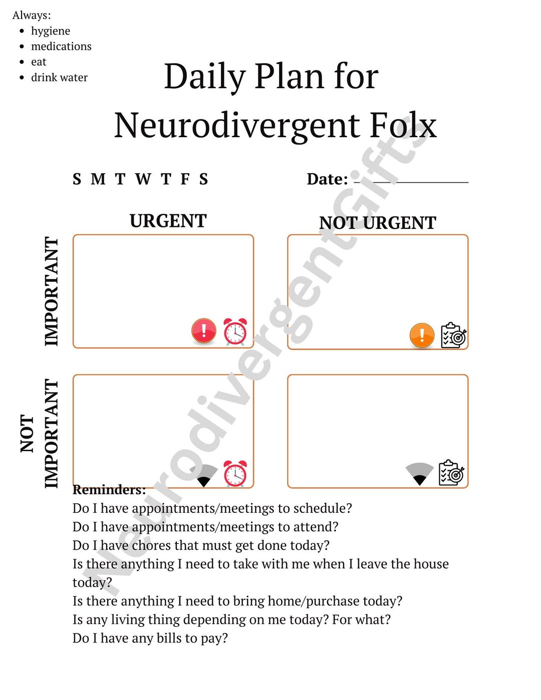 Important Urgent Matrix Priority Daily Planner Worksheet Tool - Etsy