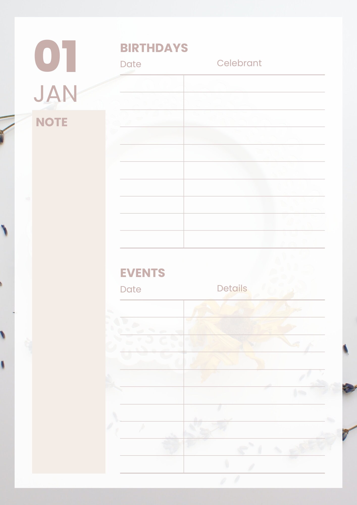 Printable Monthly Event Planner, Event Organizer, Party Guest List ...