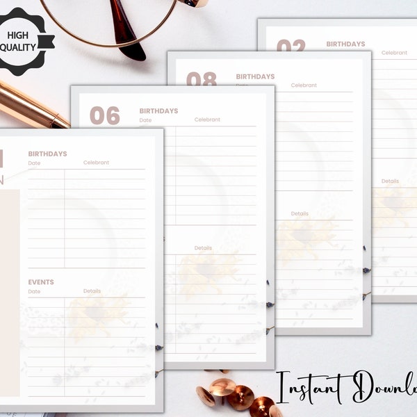 Printable Monthly Event Planner, Event Organizer, Party Guest List Tracker, Birthday Event Planner, Birthday Party Budget Tracker