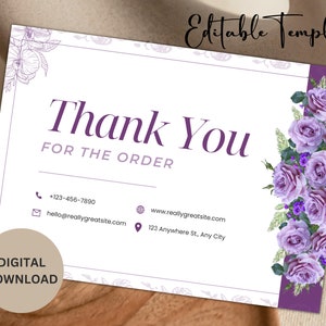 Small Business Thank You Card Template, Editable Business Thank You Card Thanks For Your Purchase Card, Printable Thank You Card