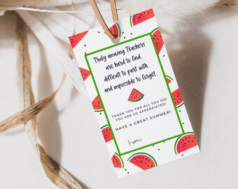 Watermelon Teacher Gift Tag, End of School Year Gift Tag, Teacher Appreciation, Summertime, Fun Colorful, Printable, Instant Download, DIY