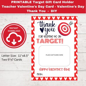 PRINTABLE Teacher Valentine&#39;s Day Card - Target Gift Card Holder - Valentines&#39; Day - Thank you - DIY - Instant Download