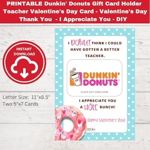 AFDRUKBARE Dunkin Donuts Gift Card Holder - Leraar Valentijnsdag - Waardering - Instant Download - DIY