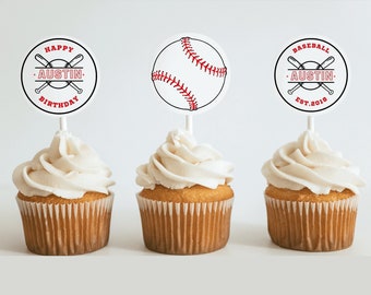 Baseball Cupcake Toppers, Birthday, Printable, Gift Tags, Stickers, Baseball Theme Party Decorations, Sports Toppers, Editable, BB01