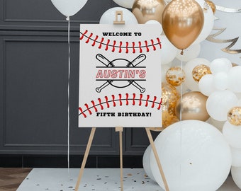 Baseball Birthday Welcome Sign Baseball Birthday Party Little Rookie Little Slugger Rookie of the Year Editable Digital Download BB01