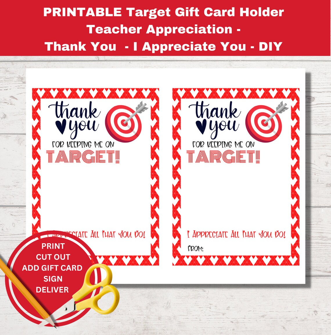 PRINTABLE Teacher Appreciation Target Gift Card Holder Thank You I