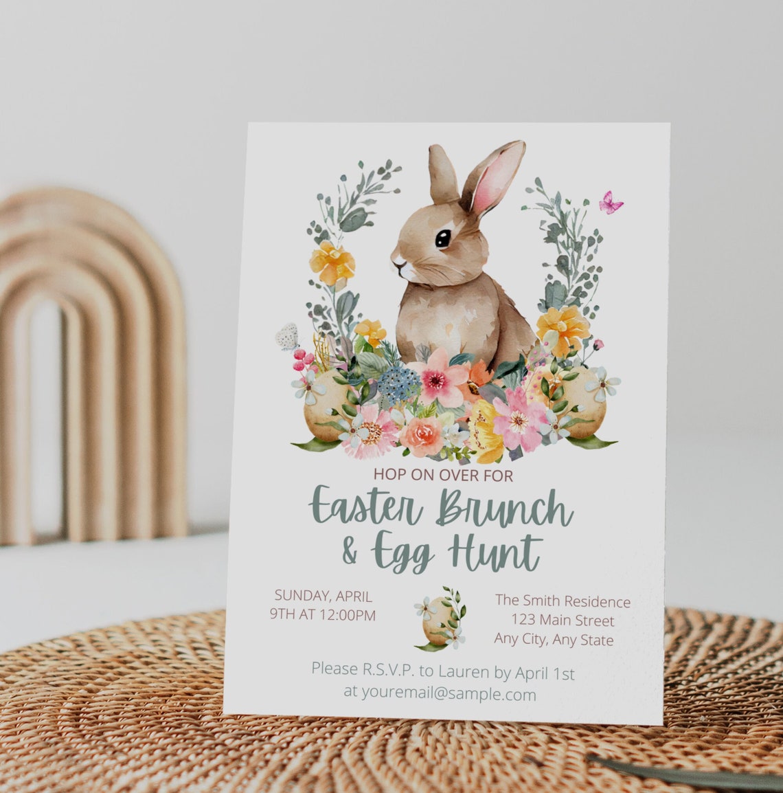 Hop on Over Easter Brunch & Egg Hunt Invitation, Easter Bunny, Spring ...