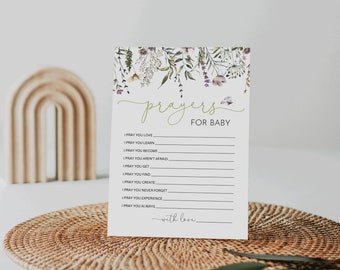 Oraciones de flores silvestres para el bebé, buenos deseos, querido bebé, actividad de baby shower, tarjetas de juego de ducha, imprimible, descarga instantánea, no editable, WF320
