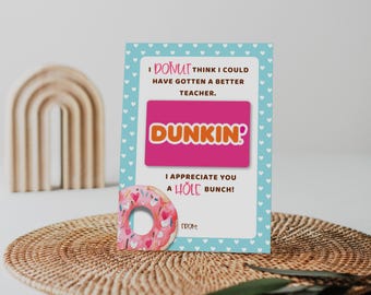 Porta tarjetas de regalo de Dunkin' Donuts para profesores (IMPRIMIBLE) - Gracias - Te aprecio - Descarga instantánea - Hazlo tú mismo