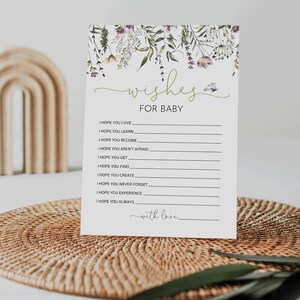Wildblumen Wünsche für Baby, gute Wünsche, liebes Baby, Baby-Dusche-Aktivität, Dusche Spielkarten, druckbar, sofortiger Download, nicht bearbeitbar WF320