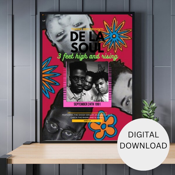 de la soul wall art/3 feet high and rising/native tongues/hip hop wall art/hip hop decor/classic album covers/90s hip hop