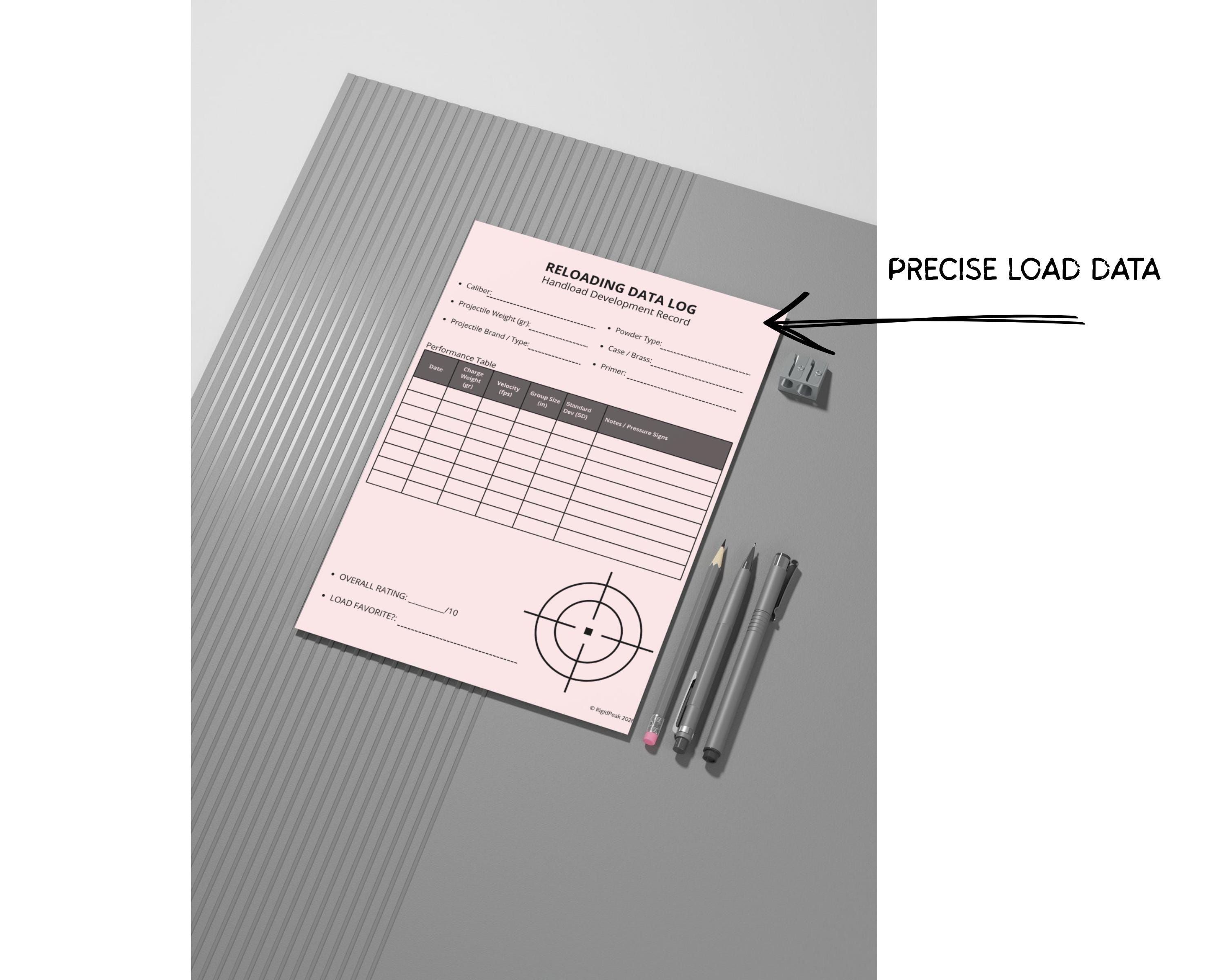 Reloading Data Log Printable | Handloading Ammo Record Sheet ...