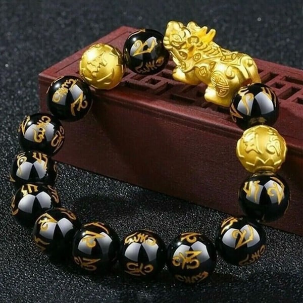 Feng Shui Black Beads Bracelet Attract Wealth & Good Luck Bangle Pixiu