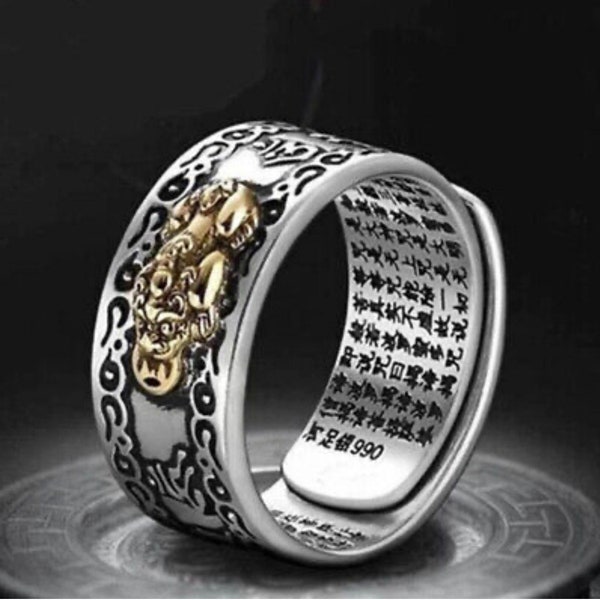 Adjustable Feng Shui Pixiu Mani Mantra Protection Wealth Ring Quality Lucky