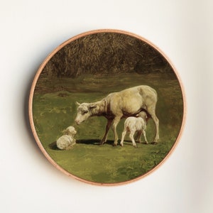 Sheep Art Print - Canvas Sheep Oil Painting Print - Ewe Oil Painting Print - Countryside Original Oil Art Painting - Spring Sheep Art