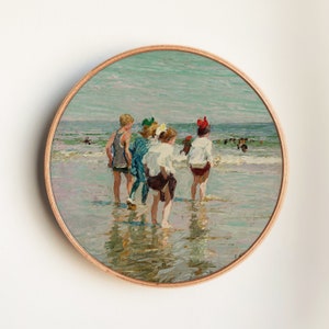 Impresión artística de escena de playa vintage / Niños jugando en la playa / Decoración de pared de estilo impresionista / Decoración costera para el hogar / Regalo para la guardería