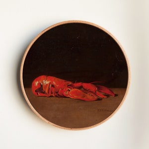 Peinture nature morte homard rouge - impression d'art vintage fruits de mer - art mural cuisine nature morte classique - décoration de salle à manger élégante