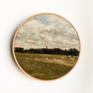 Vintage Landscape Art Print, English Countryside Painting, European Landscape Painting, Vintage Landscape Art Print on Round Canvas