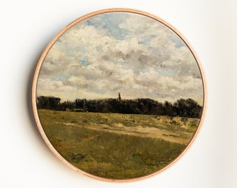 Vintage Landscape Art Print, English Countryside Painting, European Landscape Painting, Vintage Landscape Art Print on Round Canvas