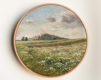 Wildflower Landscape Printable Art, Spring Print, Flower Field Landscape Oil Painting, Vintage Style Decor, Summer Print