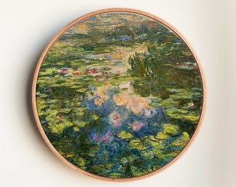 Water Lilies Pond Painting Print - Vintage Claude Monet Water Lilies Print, Floral Vintage Art Print on Round Canvas