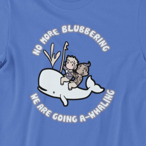 Moby Dick T-shirt Ishmael & Queequeg riding Whale - Classic Literature Quotes - No More Blubbering, We Are Going A-Whaling