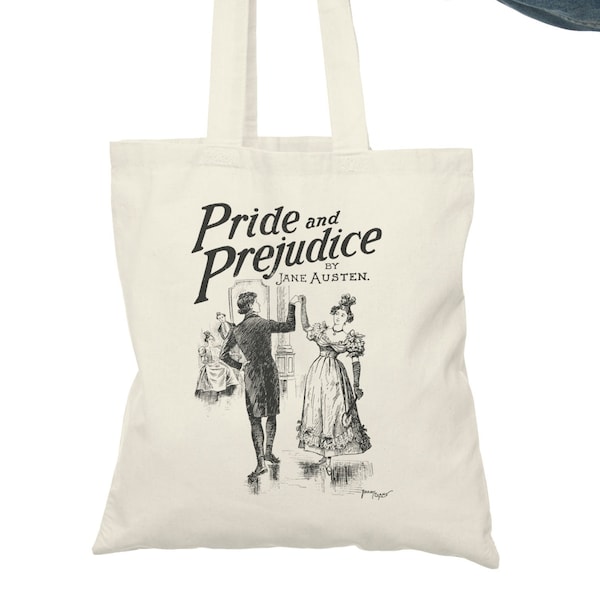 Pride & Prejudice Tote Bag - Vintage Book Cover Art - Classic Literature Jane Austen Book Tote, Shopping Bag