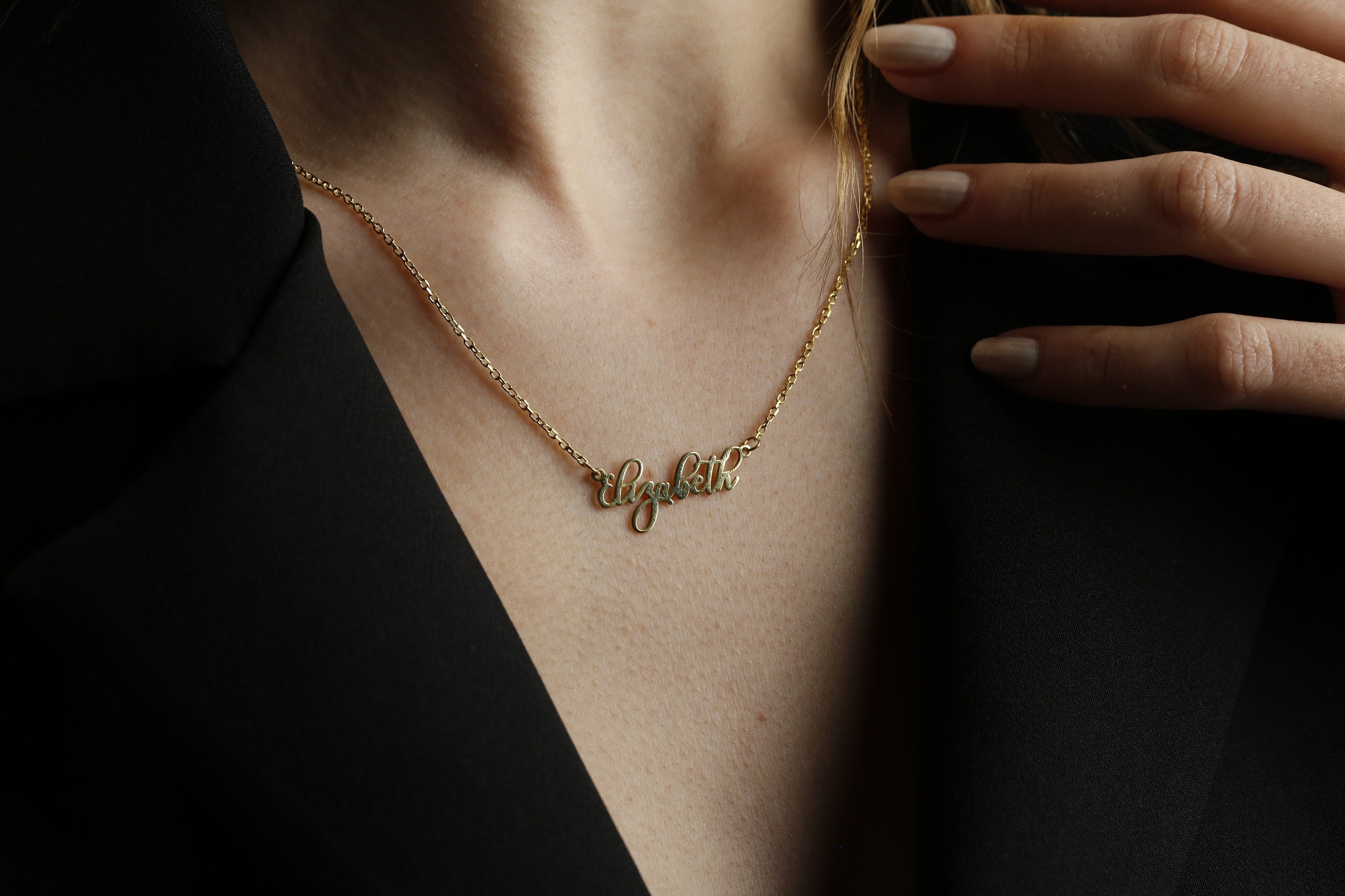 14K Solid Gold Name Necklace Custom Name Necklace Etsy