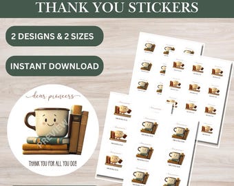 JW Pioneer Thank You Stickers, Round Gift Labels, Coffee Design Printable Stickers Avery Template, 2 inch 3 inch Digital Download