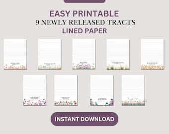 JW Letter Writing Template 9 Newly Released Tracts - Watercolor Floral - LINED PAPER