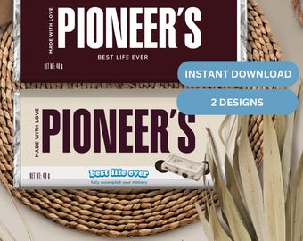 JW Pioneer Gift DIY Printable Candy Bar Wrapper, Two Designs White Chocolate and Milk Chocolate
