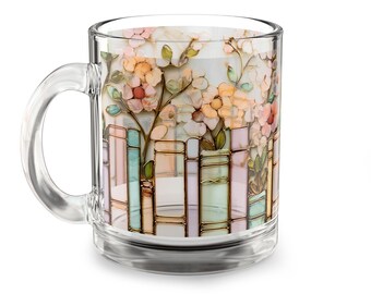 JW Floral Faux Stained Glass Bookshelf Glass Mug | 10oz